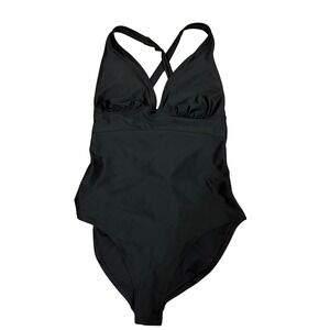 NWT Old Navy Black One‎ Piece Swimsuit Criss Cross plunge Tie-Back One-Piece XS